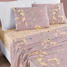 Jogo de Cama Lençol Dallas Solteiro Microfibra 3 Peças - Rosê Lavanda Floral