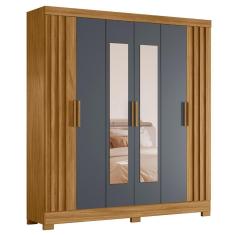 Guarda Roupa Casal 195cm Espelho Ripado Arlon M07 Freijó-cinza - Mpozenato