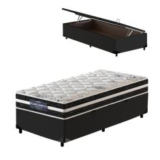 Cama Box Baú Solteiro King Preta + Colchão Molas Ensacadas - Probel - Eclipse Springs 96x203x62cm