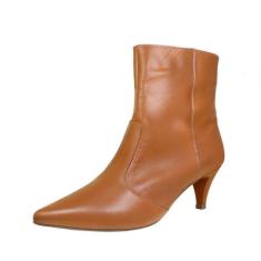 Bota Couro Legítimo Salto Baixo Fino Cano Curto Bico Fino Luiza Sobrei