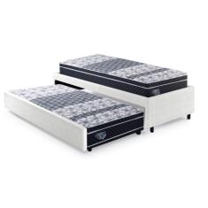 Bicama Box Solteiro 88x188cm Courino com Dois Colchões Gran Sleep Molas Verticoil Ecoflex Branco/Preto
