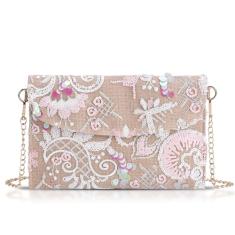 QTKJ Bolsas clutch para mulheres, pacote de envelope, bolsa de palha com flores bordadas de lantejoulas, bolsas de mão boêmias feitas à mão, Multicor, One Size