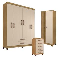 Guarda Roupa Casal Modena com 6 Portas com Cômoda Cannes 5 Gavetas e A