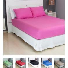 Jogo de Lençol Queen Malha 100% Algodão 3 Peças Liso - Cozzilar, rosa 