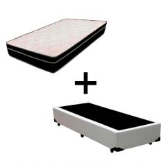 Cama Box Solteiro 88 Tecido Branco Com Colchão Paris Bello Box Molas Preto 66x88x188