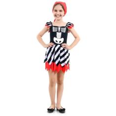 Fantasia Pirata Esqueleto Infantil Halloween Com Bandana Tamanho M