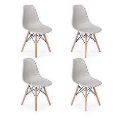 Conjunto 4 Cadeiras Charles Eames Eiffel Wood Base Madeira - Cinza