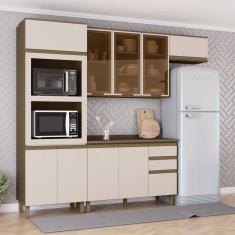 Cozinha Completa 10 Portas 2 Gavetas com Vidro 100% Mdf Ce798 Duna/Cristal - Henn
