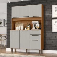 Armário para Cozinha 6 Portas 2 Gavetas 120cm Cinamomo / Areia
