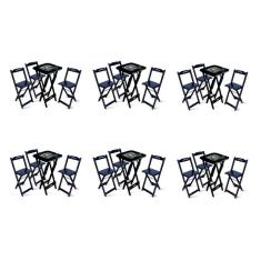 Kit 6 Conjuntos De Mesa Bistrô Dobrável Jack Daniel`s Com 3 Banquetas De Madeira Preta