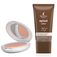 Kit Protetor Solar Episol Color Pele Clara FPS 50 Pó Compacto 10g e 1X Protetor Solar Tom Médio Escuro T4 FPS 70 Loção com Efeito