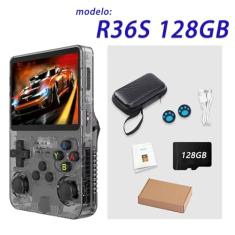 r36s console portatil，128GB Cartão de memória TF, sistema Arkos 2.0, 1GB de RAM e mais de 39.000 jogos de outros consoles integrados，games e consoles，Compatível com diversos emuladores, incluindo N64/PSP/PS1/GBA.Console de videogame retrô (preto)