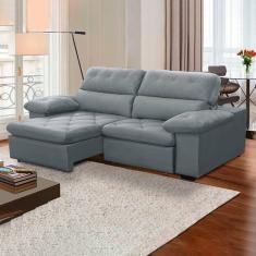 Sofa Retratil Reclinavel 2 Lugares 2,40m Crystal Veludo Cinza Lansofbr