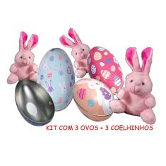 KIT 3 Coelho Rosa da Pascoa 3 Ovo de Metal Colecionavel