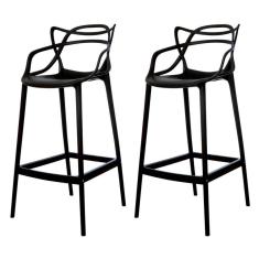 Kit 2 Banquetas Allegra Preta Polipropileno Cozinha Bistrô