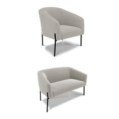 Sofá Namoradeira e Poltrona Pé Ferro Preto Stella Bouclê Cinza D03 - D`Rossi