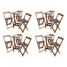 Kit 4 Conjuntos Bistrô Mesa Com 3 Banquetas Dobráveis De Madeira Personalizada Hei - Imbuia Marrom