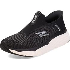 Skechers Tênis de corrida masculino com amortecimento máximo sem cadarço e espuma viscoelástica, Preto/branco, 42