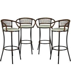 4 Banquetas Cancún Bancada, Balcão Branco Gelo Argila - PANERO