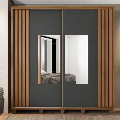 Guarda Roupa Casal Ancona 2 Portas 4 Gavetas MDP-MDF com Espelho Cinamomo Grafite RV Móveis