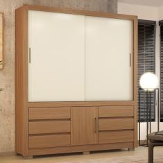 Guarda Roupa Casal Arbo 3 Portas de Correr 6 Gavetas MDP Amêndola Touch-Off White Demóbile