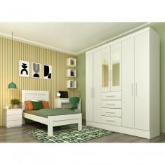 Guarda Roupa Casal Arizona 6 Portas de Bater 4 Gavetas MDP com Espelho Neve