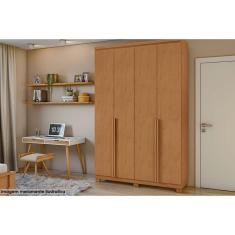 Guarda Roupa Casal Alonzo 4 Portas de Abrir 2 Gavetas MDF Amendoa Clean Lopas