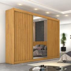 Guarda Roupa Casal Athenas Ripado 3 Portas 6 Gavetas 100% MDF com Espelho Móveis Europa
