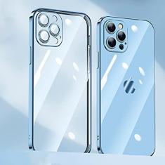 Capa de telefone com revestimento de lente para iPhone 14 11 12 13 Pro Max Mini XS XR 7 8 14 Plus SE 2020 Capa de proteção de câmera de luxo, Azul Serra, para iPhone 13 Mini