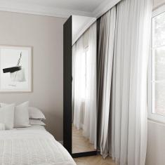 Guarda Roupa  1 Porta com Espelho 6 Prateleiras Hera CabeCasa MadeiraMadeira Preto