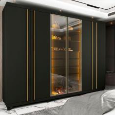 Guarda Roupa Casal 6 Portas Com Led Absolut Reflecta Grafite - Gelius