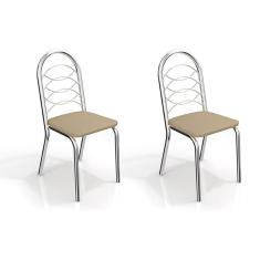 Cadeira Sala de Jantar Holanda 2C009 Kit Cromado Courano Nude