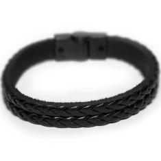 Pulseira Couro Masculina Impressive - Black Edition - Vorax Acessórios