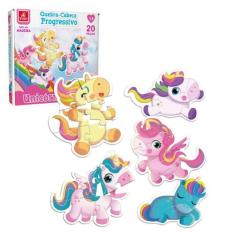 Quebra Cabeça Progressivo Unicórnios 20 Peças Gigantes Em Madeira Brin