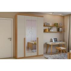 Guarda Roupa 4 Portas e 2 Gavetas c/ Espelho Alonzo New Amendoa/Off Wh