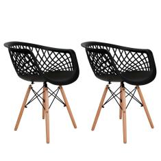 Conjunto com 2 Cadeiras Web Preto e Madeira
