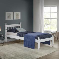 Cama Solteiro em Madeira Maciça Mv Outlet, Branco