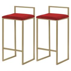 Kit 2 Banquetas Decorativa Jasmine Base Gold Veludo Vermelho
