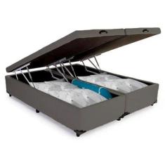 Base Box Baú Casal Bipartido material sintético 138x188 - PH&S, Cinza