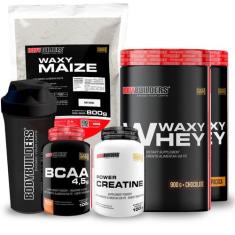 Kit 2x Whey Protein Waxy Whey Pote 900g BCAA 100g Power Creatina 100g 