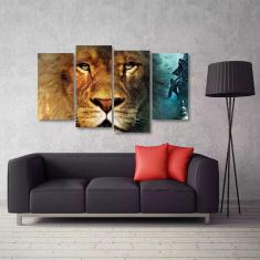 Quadro Decorativo Aslam Nárnia Sala Quarto Em Tecido 4 Peças