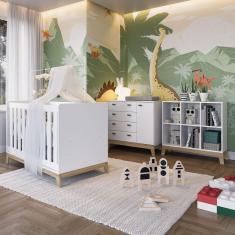 Quarto De Bebê 3 Peças Berço 3 Em 1 Selo Inmetro 038 Branco - Completa Móveis