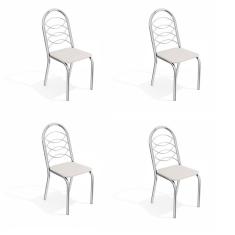Conjunto com 4 Cadeiras de Cozinha Holanda Cromado e Branco