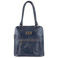 Bolsa mochila de couro liso Lívia - Azul