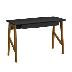 Escrivaninha Pés Em Madeira Maciça 125cm 1 Gaveta - Preto Acetinado