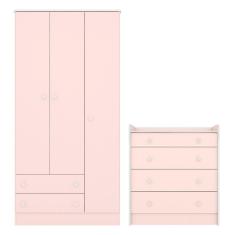 Quarto de Bebê Doce Sonho com Roupeiro 2617 e Cômoda 2523 Qmovi Rosa Acetinado