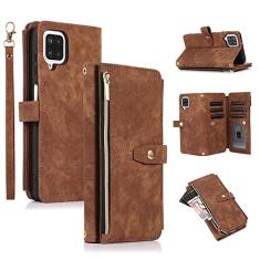 UEEBAI Capa para Samsung Galaxy A12 5G/Samsung Galaxy M12, 9 compartimentos para cartões, carteira de couro à prova de choque, capa flip com alça de mão, compartimentos para cartões, bolso com zíper,