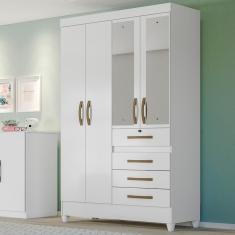 Guarda Roupa Solteiro 4 Portas Com Espelho 4 Gavetas- Branco / Rosa / Azul / Lilas Flex Branco