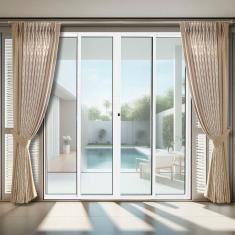 Porta De Correr Panoramica De Aluminio 210x200cm 2 Folhas Moveis E 2 Folhas Fixas Branco