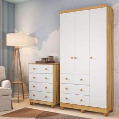 Quarto Infantil Guarda Roupas 3 Portas Cômoda 4 Gavetas Mimo 100% Mdf 